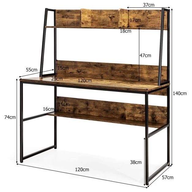 Bureau avec niche et bibliothèque table d'étude de 120 cm table de travail pour ordinateur léger et mobile peu encombrant...