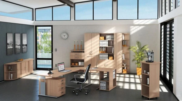 bureau geramöbel 135° droite réglable en hauteur base C flex 2166x1130x680-820 hêtre/argent S-617316-BS magasiner à bas pr...