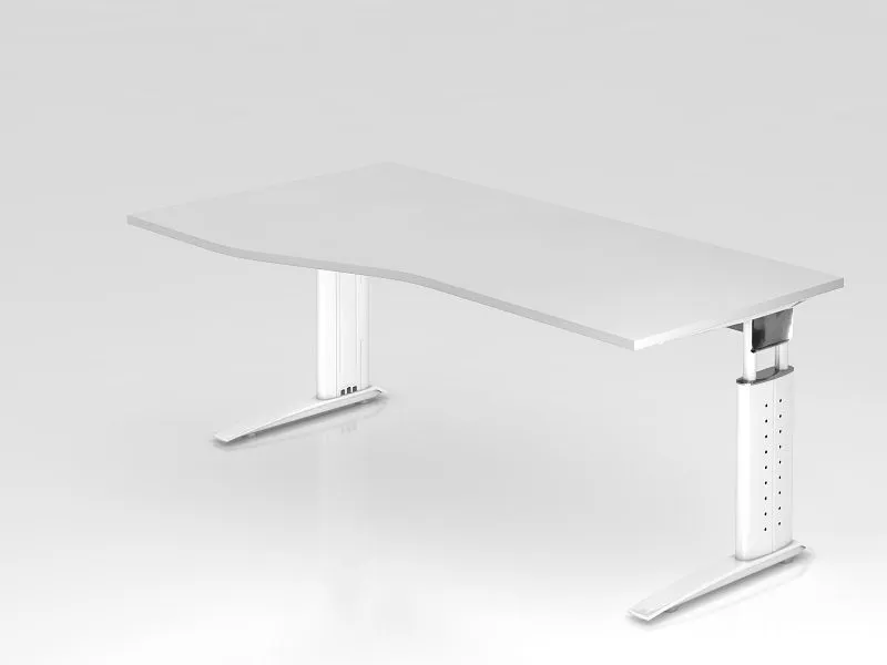 Bureau Hammerbacher pied C 180x100/80cm blanc/blanc hauteur de travail 68-86 cm réglable VUS18/W/W obtenir à bas prix