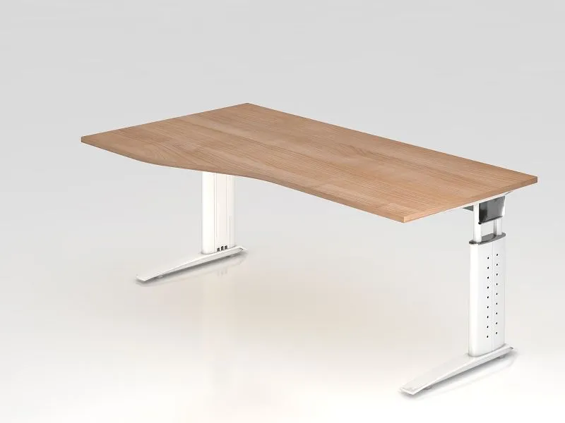 Bureau Hammerbacher pied C 180x100/80cm noyer/blanc hauteur de travail 68-86 cm réglable VUS18/N/W obtenir à bas prix
