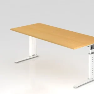 Bureau Hammerbacher pied C 180x80cm hêtre/blanc hauteur de travail 68-86 cm réglable VUS19/6/W se procurer à bas prix - 24...