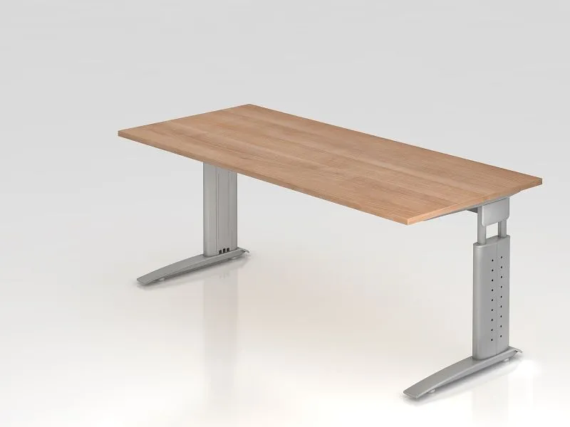 Bureau Hammerbacher pied C 180x80cm noyer/argent hauteur de travail 68-86 cm réglable VUS19/N/S prendre à bas prix