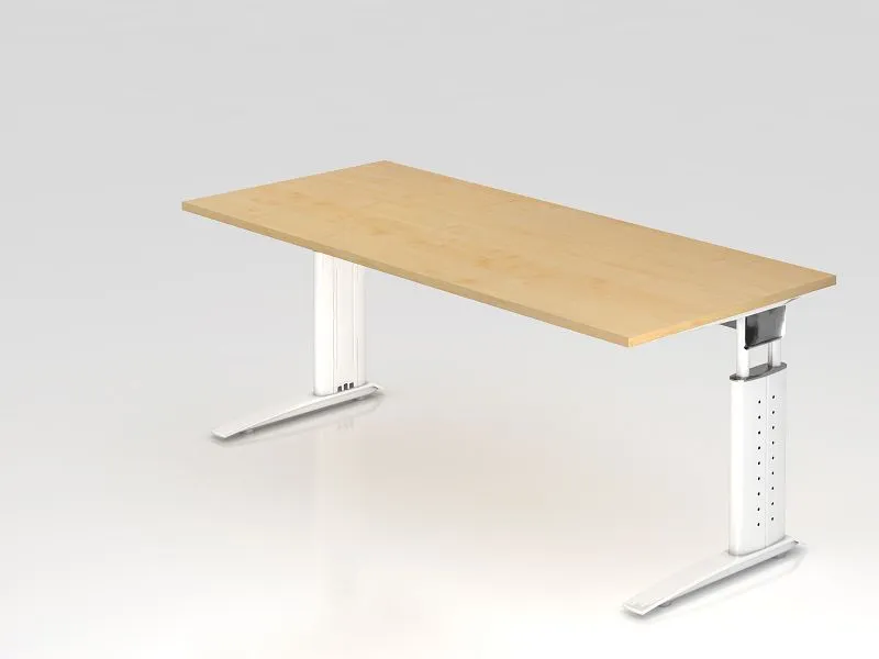 Bureau Hammerbacher pied C 180x80cm érable/blanc hauteur de travail 68-86 cm réglable VUS19/3/W choisir à bas prix