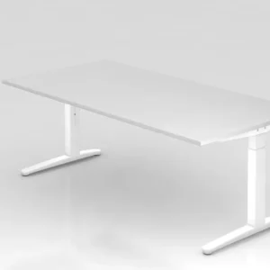 Bureau Hammerbacher pied C 200x100cm blanc/blanc coulisses en aluminium blanc forme rectangulaire VXB2E/W/WW obtenir à bas...