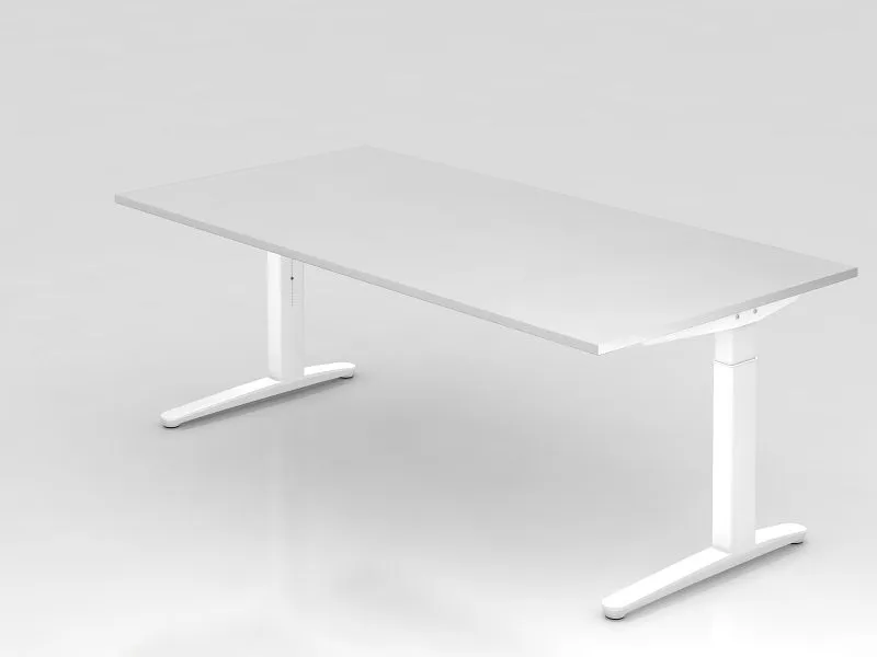 Bureau Hammerbacher pied C 200x100cm blanc/blanc coulisses en aluminium blanc forme rectangulaire VXB2E/W/WW obtenir à bas...