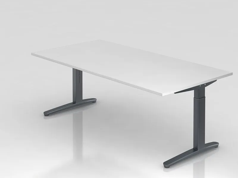 Bureau Hammerbacher pied C 200x100cm blanc/graphite forme rectangulaire VXB2E/W/GG choisir à bas prix pour Anniversaire d'...