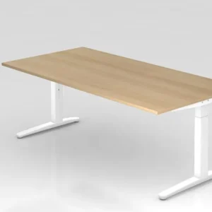 Bureau Hammerbacher pied C 200x100cm chêne/blanc coulisses en aluminium blanc forme rectangulaire VXB2E/E/WW prendre à bas...