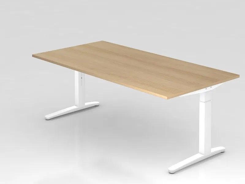 Bureau Hammerbacher pied C 200x100cm chêne/blanc coulisses en aluminium blanc forme rectangulaire VXB2E/E/WW prendre à bas...