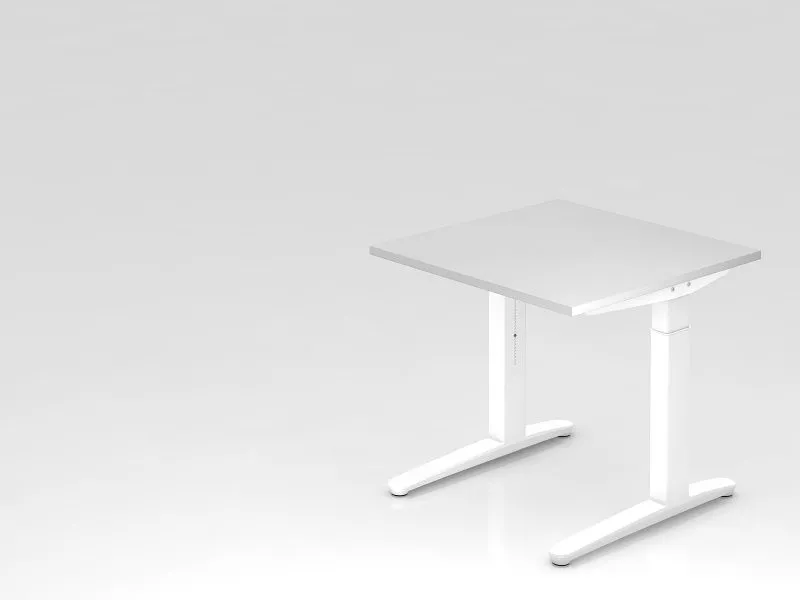 Bureau Hammerbacher pied C 80x80cm blanc/blanc coulisses en aluminium blanc VXB08/W/WW commander à bas prix