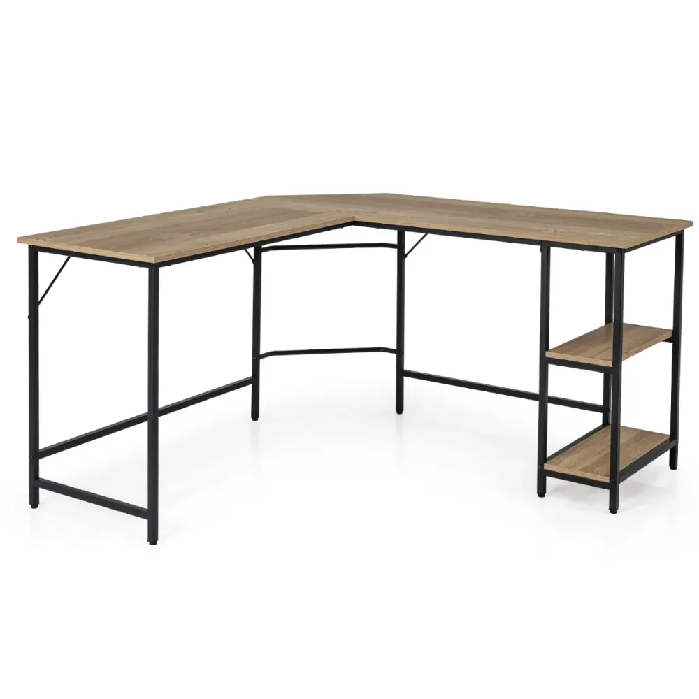 Bureau informatique en forme de L 138 x 50 x 75 cm polyvalent avec étagère intégrée design naturel marron 20_0010920 Confo...