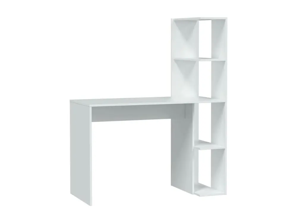 Bureau Pittston, Bureau linéaire avec bibliothèque, Table de bureau polyvalente peu encombrante, 110x50h136 cm, Blanc en M...
