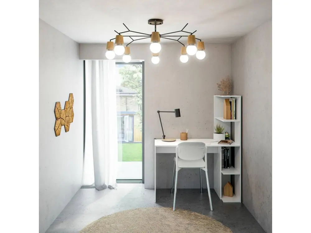 Bureau Pittston, Bureau linéaire avec bibliothèque, Table de bureau polyvalente peu encombrante, 110x50h136 cm, Blanc en M...