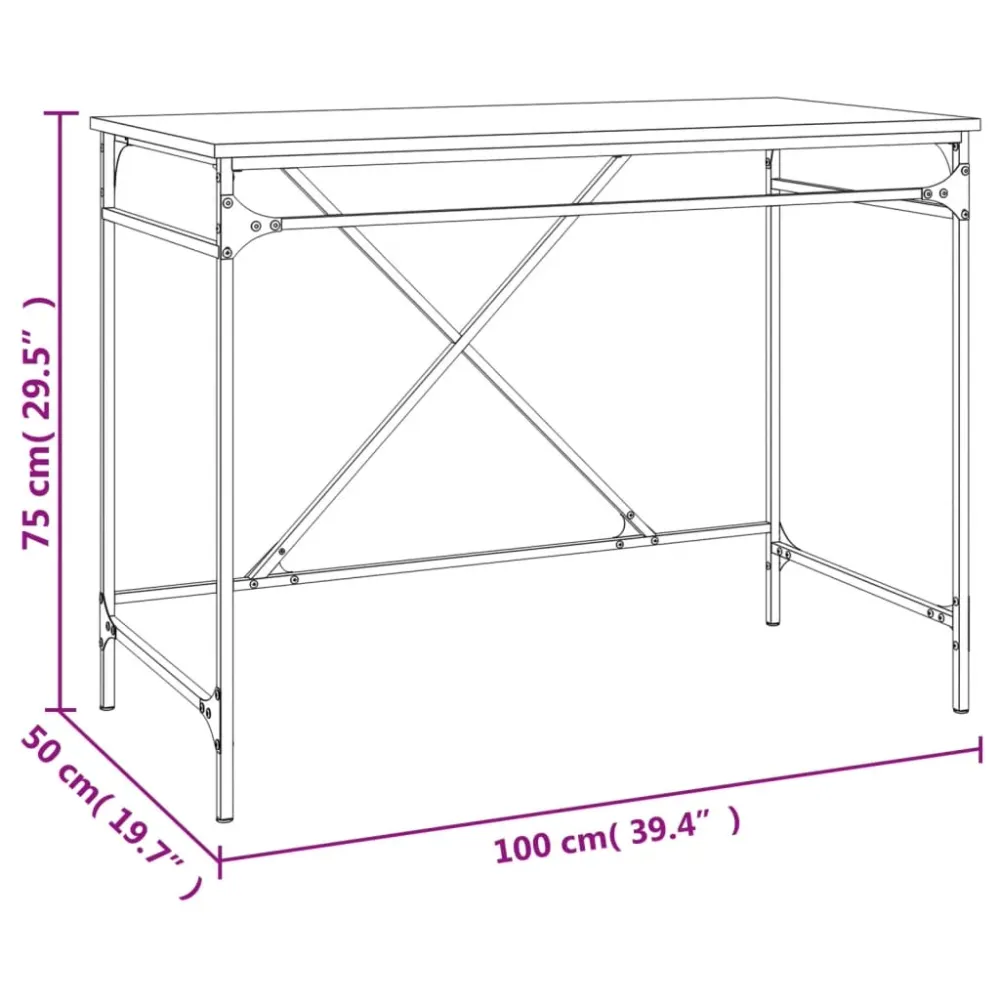 Bureau table poste de travail meuble d'ordinateur informatique étude sonoma 100 x 50 x 75 cm bois d'ingénierie et fer gris...