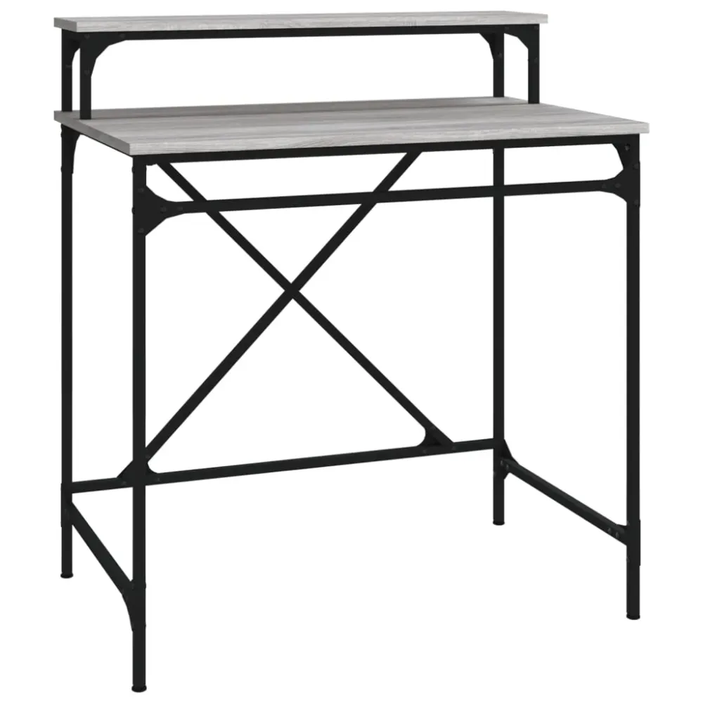 Bureau table poste de travail meuble d'ordinateur informatique étude sonoma 80 x 50 x 90 cm bois d'ingénierie et fer gris...