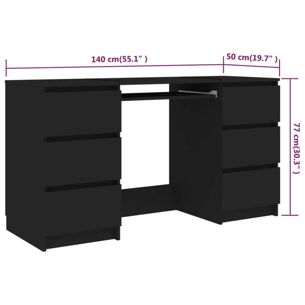 Bureau table poste de travail meuble d'ordinateur informatique étude 140 x 50 x 77 cm bois d'ingénierie noir 02_0023918 po...