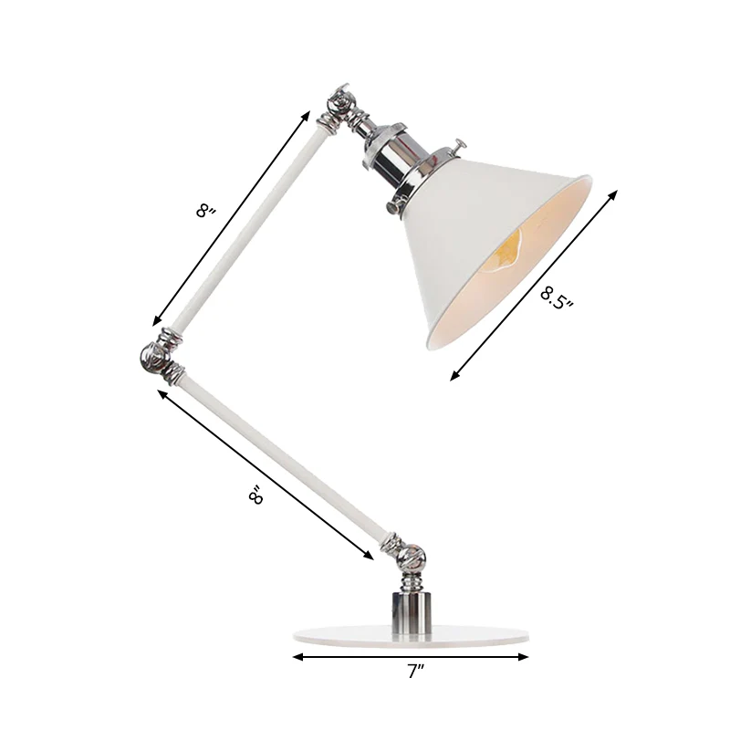 Ciseaux de sécurité Lampe de bureau conique en métal à 1 lumière, style vieux, lampe de lecture réglable avec bras de 8"+8...