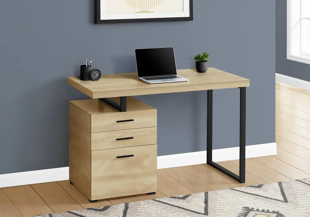 Crayons de couleur ergonomiques Bureau D'Ordinateur - 48"L / Naturel / MéTal Noir / FaçAde G/D