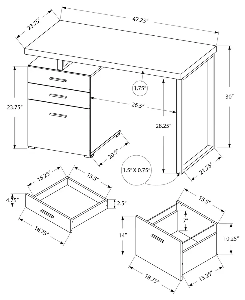 Crayons de couleur ergonomiques Bureau D'Ordinateur - 48"L / Naturel / MéTal Noir / FaçAde G/D