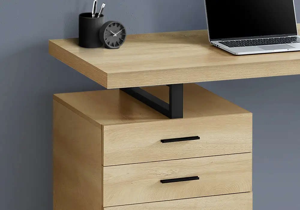 Crayons de couleur ergonomiques Bureau D'Ordinateur - 48"L / Naturel / MéTal Noir / FaçAde G/D