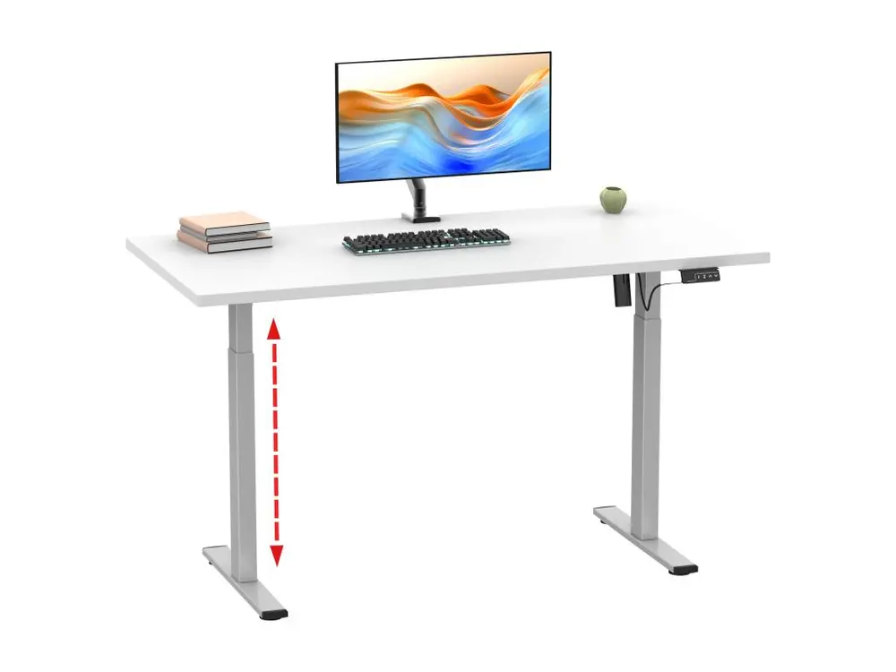 Crayons de couleur ergonomiques Bureau VCM réglable en hauteur en continu électriquement Lona 110x50 Argent (Blanc)