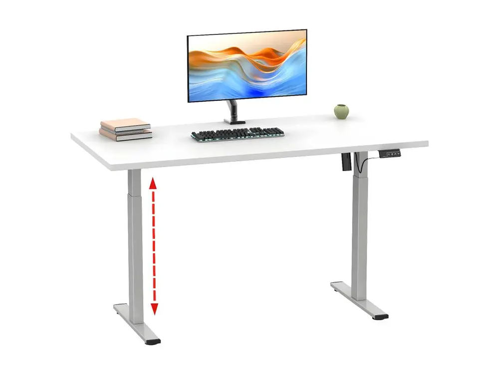 Crayons de couleur ergonomiques Bureau VCM réglable en hauteur en continu électriquement Lona 110x50 Argent (Blanc)