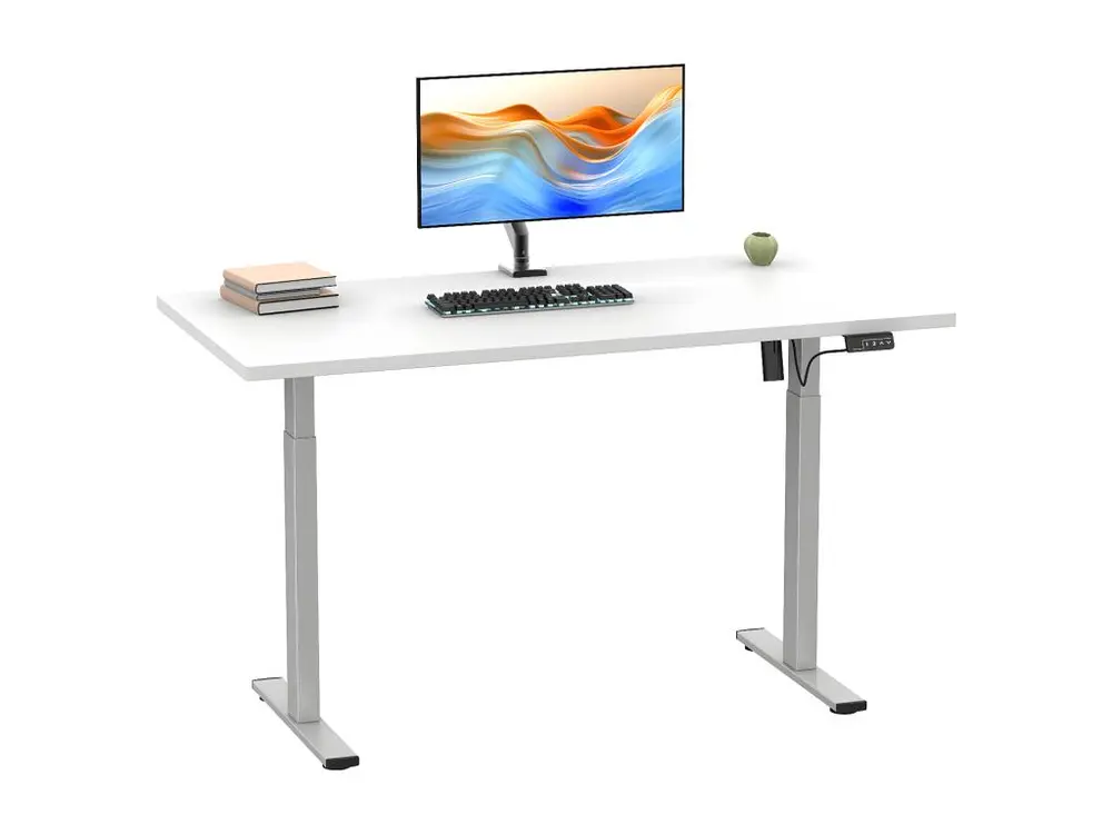 Crayons de couleur ergonomiques Bureau VCM réglable en hauteur en continu électriquement Lona 110x50 Argent (Blanc)