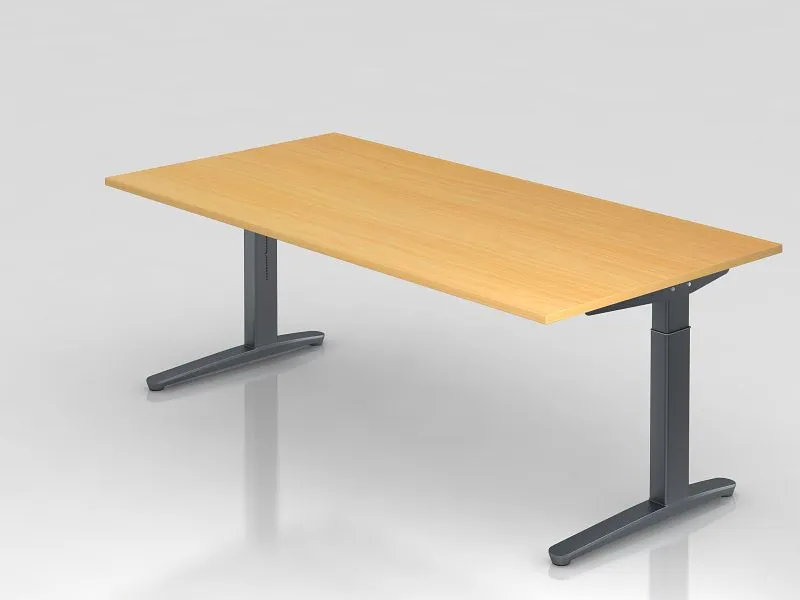 Éducatif Bureau Hammerbacher pied C 200x100cm hêtre/graphite forme rectangulaire VXB2E/6/GG commander à bas prix