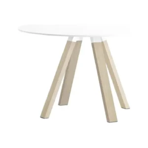 Éducatif Table ronde design en bois et pieds en chêne massif naturel Bipola-Couleur Blanc-Diamètre 129 cm