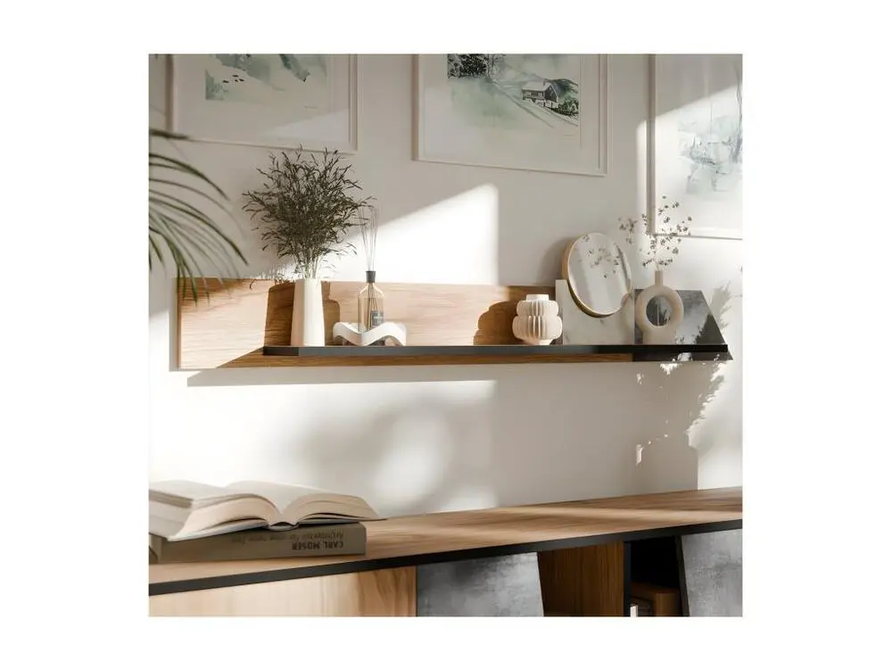 Etagère murale design couleur chêne et béton noir Ludwig