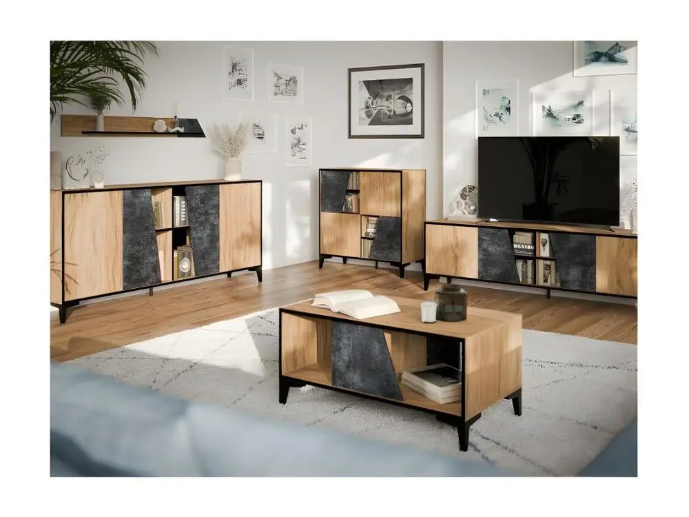 Etagère murale design couleur chêne et béton noir Ludwig