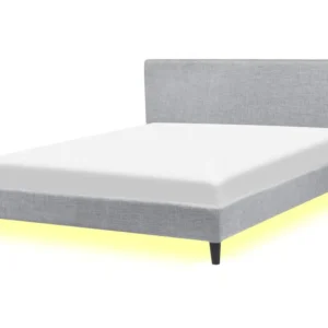 Fabric EU King Size Bed Blanc pur LED Light Grey FITOU