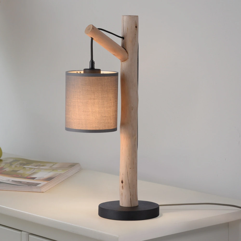 Lampe à poser Vert olive Tribu, papier, bois, hauteur 53 cm