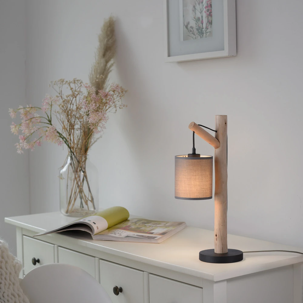 Lampe à poser Vert olive Tribu, papier, bois, hauteur 53 cm