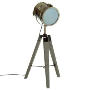 Lampe projecteur en métal cuivre étain et pied en bois h 68 cm pour Maternelle