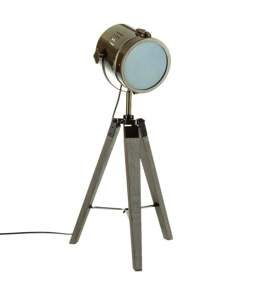 Lampe projecteur en métal cuivre étain et pied en bois h 68 cm pour Maternelle