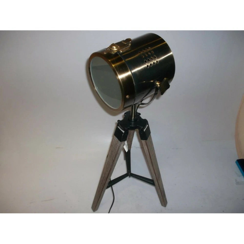 Lampe projecteur en métal cuivre étain et pied en bois h 68 cm pour Maternelle