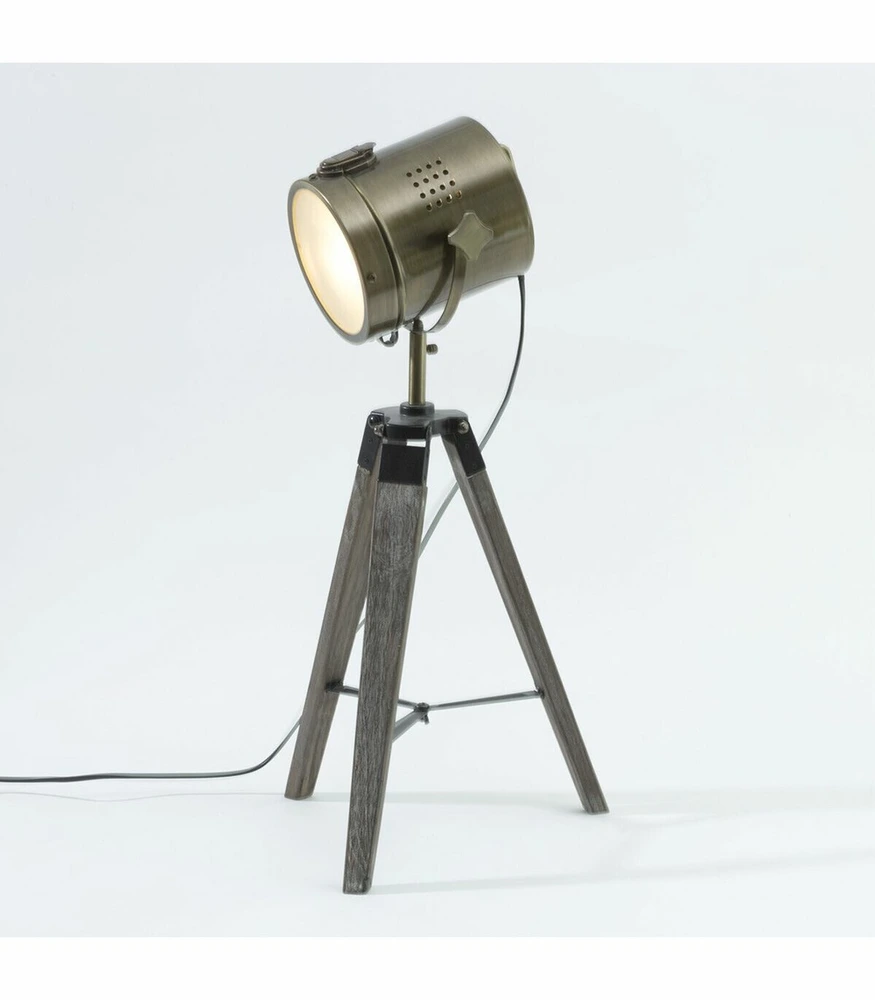 Lampe projecteur en métal cuivre étain et pied en bois h 68 cm pour Maternelle