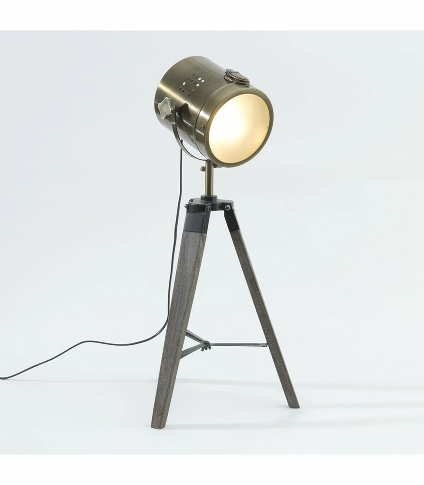 Lampe projecteur en métal cuivre étain et pied en bois h 68 cm pour Maternelle