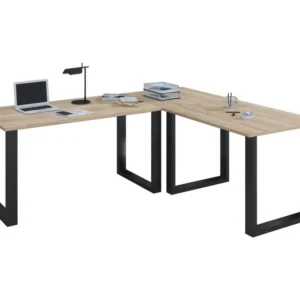 Lona Bureau d'angle 130x130x50 cm, pieds en U, finition chêne Sonoma, noir. Boîte de rangement incluse