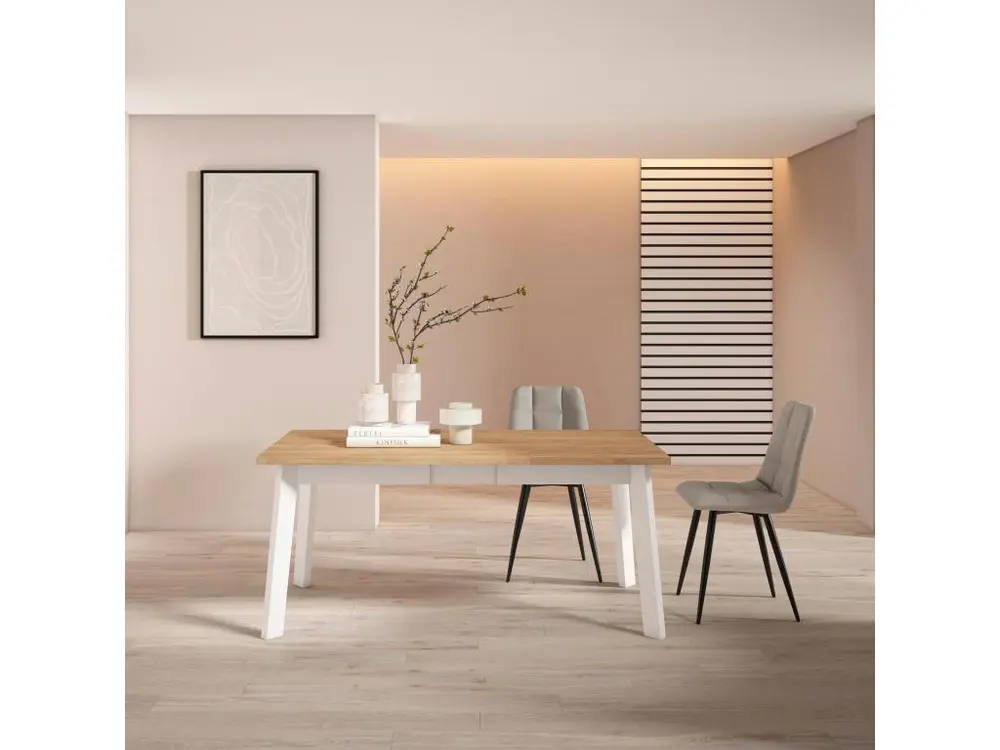 Papier crépon multicolore Table à manger, 170, Pour 8 personnes, Pieds en bois, Chêne