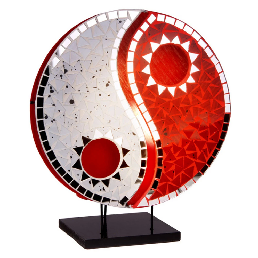 Peinture à l'eau lavable Lampe à poser Ying Yang miroir en mosaïque rouge