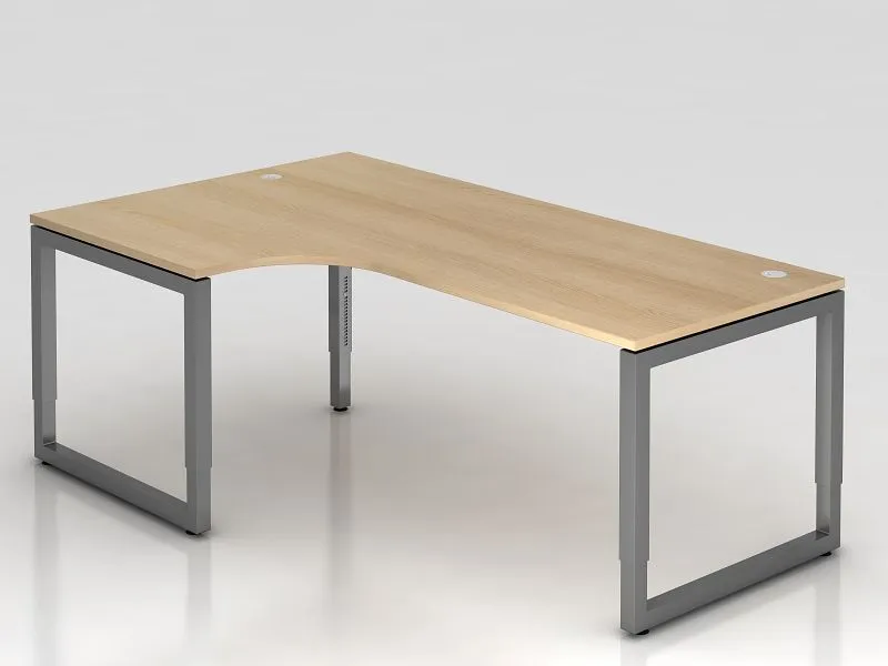 Premium Hammerbacher table d'angle pied O carré 200x120cm chêne/graphique forme d'angle 90° peut être mo...