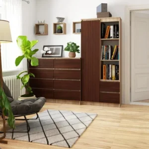 Professionnel Bibliothèque de bureau AKORD R11 Chêne Sonoma 80 cm 1 porte 2 tiroirs façade Wengé 7 étagères 80x35x180 cm
