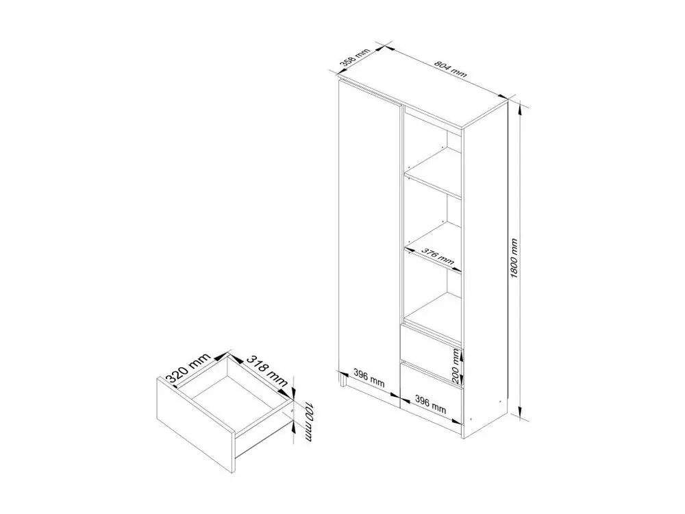 Professionnel Bibliothèque de bureau AKORD R11 Chêne Sonoma 80 cm 1 porte 2 tiroirs façade Wengé 7 étagères 80x35x180 cm