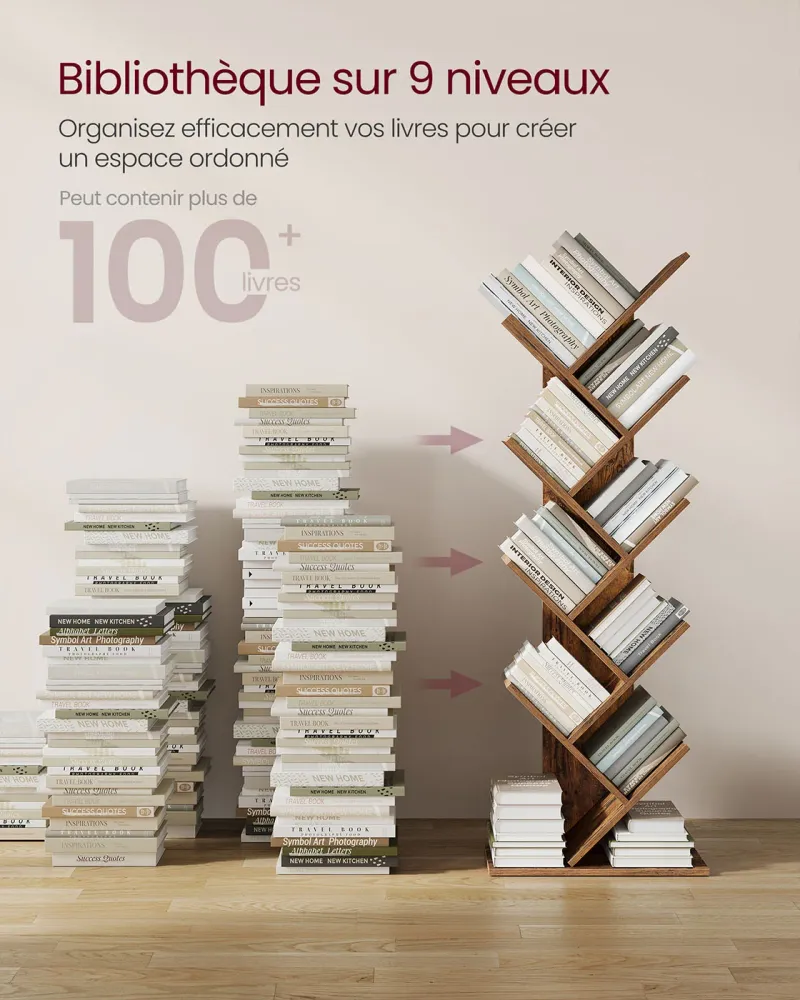 Professionnel Étagère bibliotheque 8 niveaux 50 x 24 x 141,5 cm en forme d'arbre marron 12_0004050