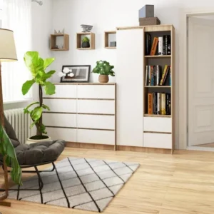 Pâte à modeler non toxique Bibliothèque de bureau AKORD R11 Chêne Sonoma 80 cm 1 porte 2 tiroirs façade Blanche 7 étagères...