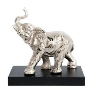 Statuette éléphant en aluminium sur socle en bois 19 cm avec Poignée triangulaire