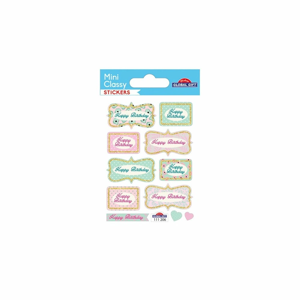 Stickers - etiquettes 'happy birthday' - 1,8 cm avec 12 couleurs
