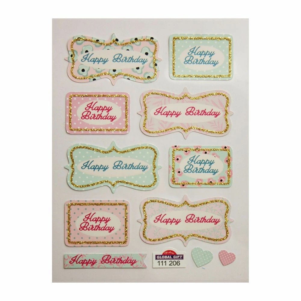 Stickers - etiquettes 'happy birthday' - 1,8 cm avec 12 couleurs