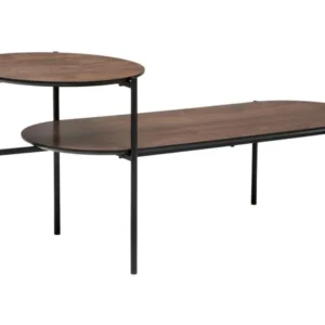 Table basse avec 2 niveaux en métal noir et bois noyer - L. 118 x P. 43,2 x H. 48 cm - Haute Qualité